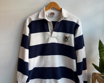 BARBARIAN / camiseta de rugby escolar vintage / instituto de Montreal / rugby vintage de los 90 / hecho en Canadá / rayas llamativas / estilo hiedra / talla S-M para hombre