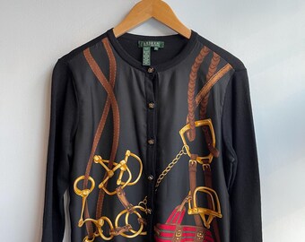 LAUREN / RL / vintage Ralph Lauren / silk and cashmere blouse / 90s vintage / womens ralph lauren / equestrian style / women's M
