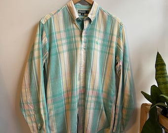 POLO Ralph Lauren / camisa vintage primavera verano / algodón madras ligero / camisa polo abotonada / cuadros madras / talla S para hombre