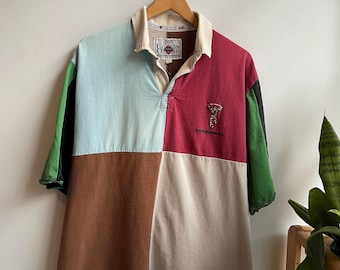 Camiseta de rugby vintage de algodón OXFORD / Harlequin FC / Polo vintage con bloques de color / Rugby vintage de los 90 / Manga corta / Algodón / Tallas para hombre L-XL