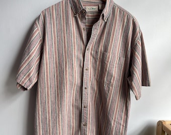 LL BEAN / vintage button down / linen cotton blend / vintage ll bean / striped summer shirt / 90s ll bean / dad shirt / mens L