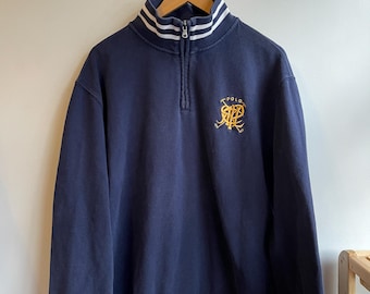 POLO RL / vintage varsity quarter zip / navy blue sweatshirt / overlap logo / 90s Polo vintage / hip hop Polo / collectors / mens XL