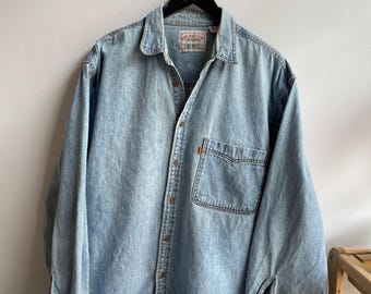 LEVI'S / camisa vaquera vintage / etiqueta naranja Levi's / camisa estilo "dad shirt" / camisa vaquera Levi's de los 90 / camisa vaquera de trabajo / botones metálicos / talla XL para hombre (1)