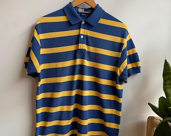 POLO RL / polo a rayas / polo de verano / rayas azules y amarillas / camisa estilo "papá" / estilo preppy / estilo "hiedra" / etiqueta de los 90 / talla M de hombre