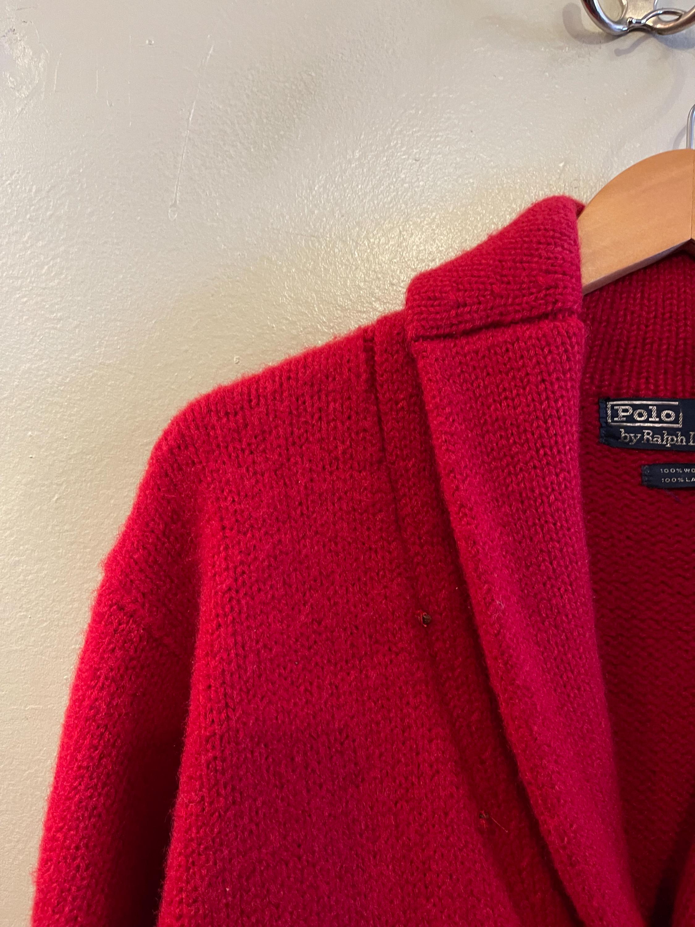 POLO RL / Vintage Cardigan / All Wool / Bright Red Polo / Arm