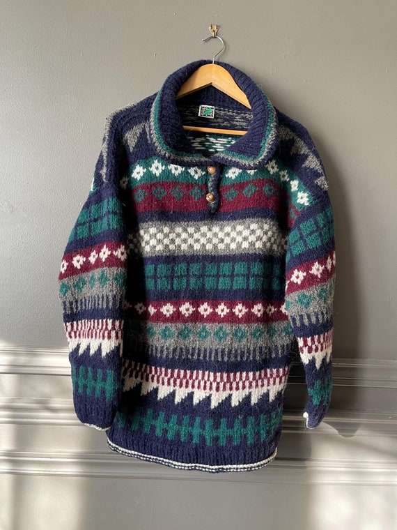 ECUADOR / Vintage Heavy Wool Sweater / Bright Design / Hand Made