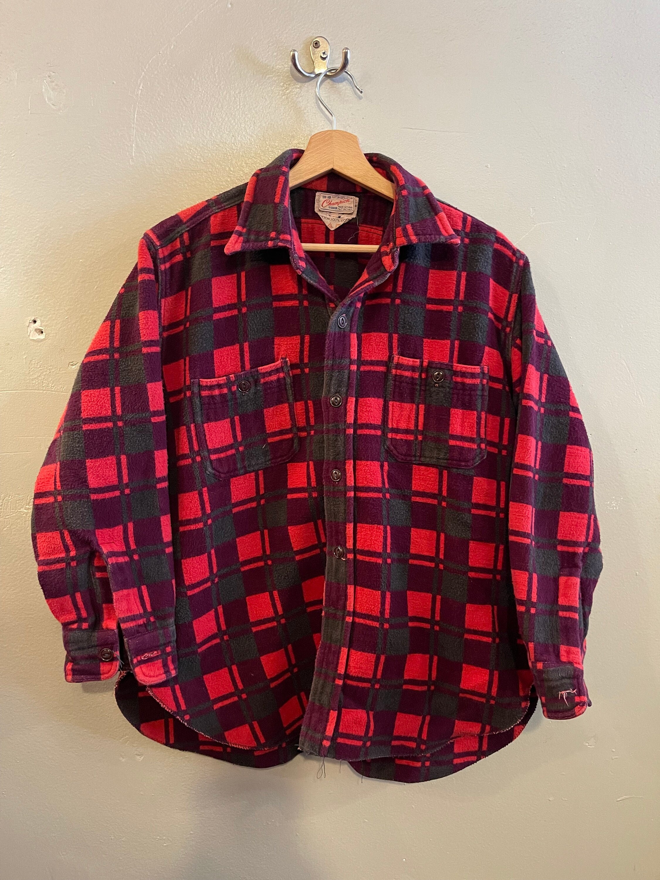 Champion Vintage Flannel Classic Buffalo Plaid Winter Layer Fall Shirt Red and Black Lumberjack Camping Gear Vntg Mens XS Etsy UK