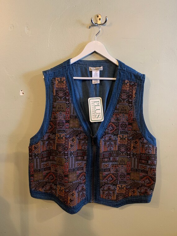 VEST / vintage pattern vest / Denim and quilt / de