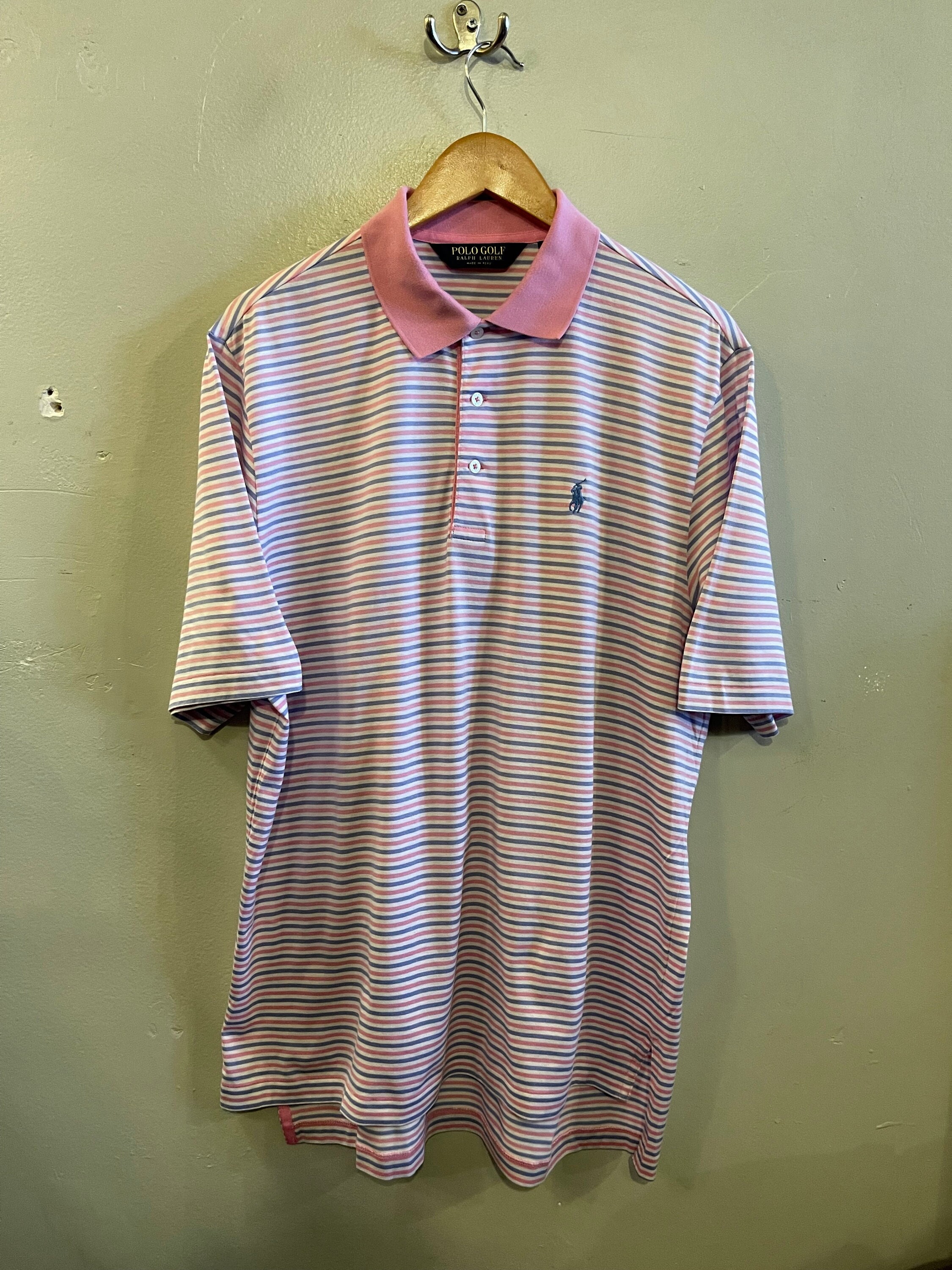 POLO GOLF / Ralph Lauren Golf Shirt / Pink Striped Polo / Mens
