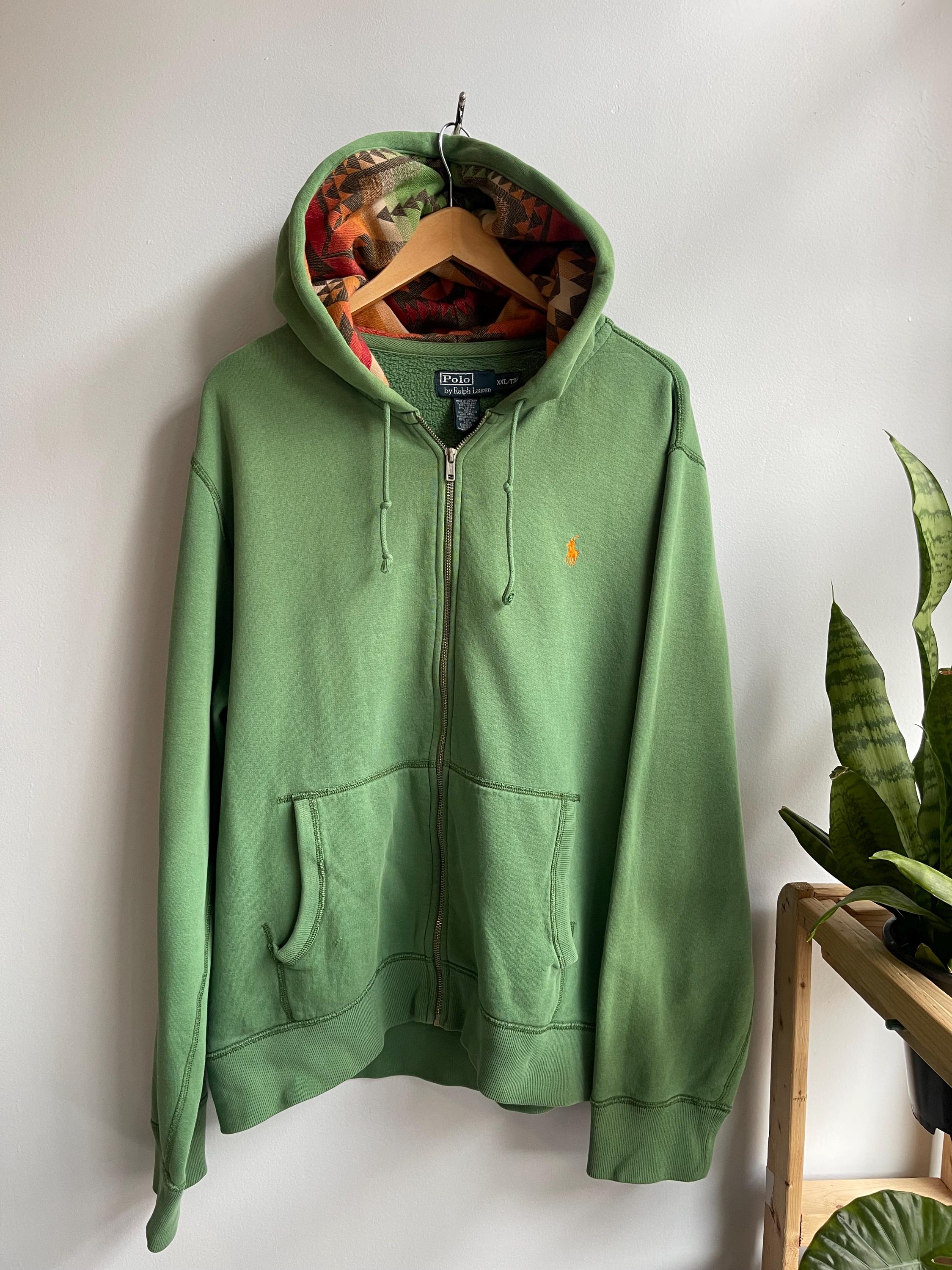 POLO RL / Vintage Cotton Zip Hoody / Aztec Lined / Lime Green