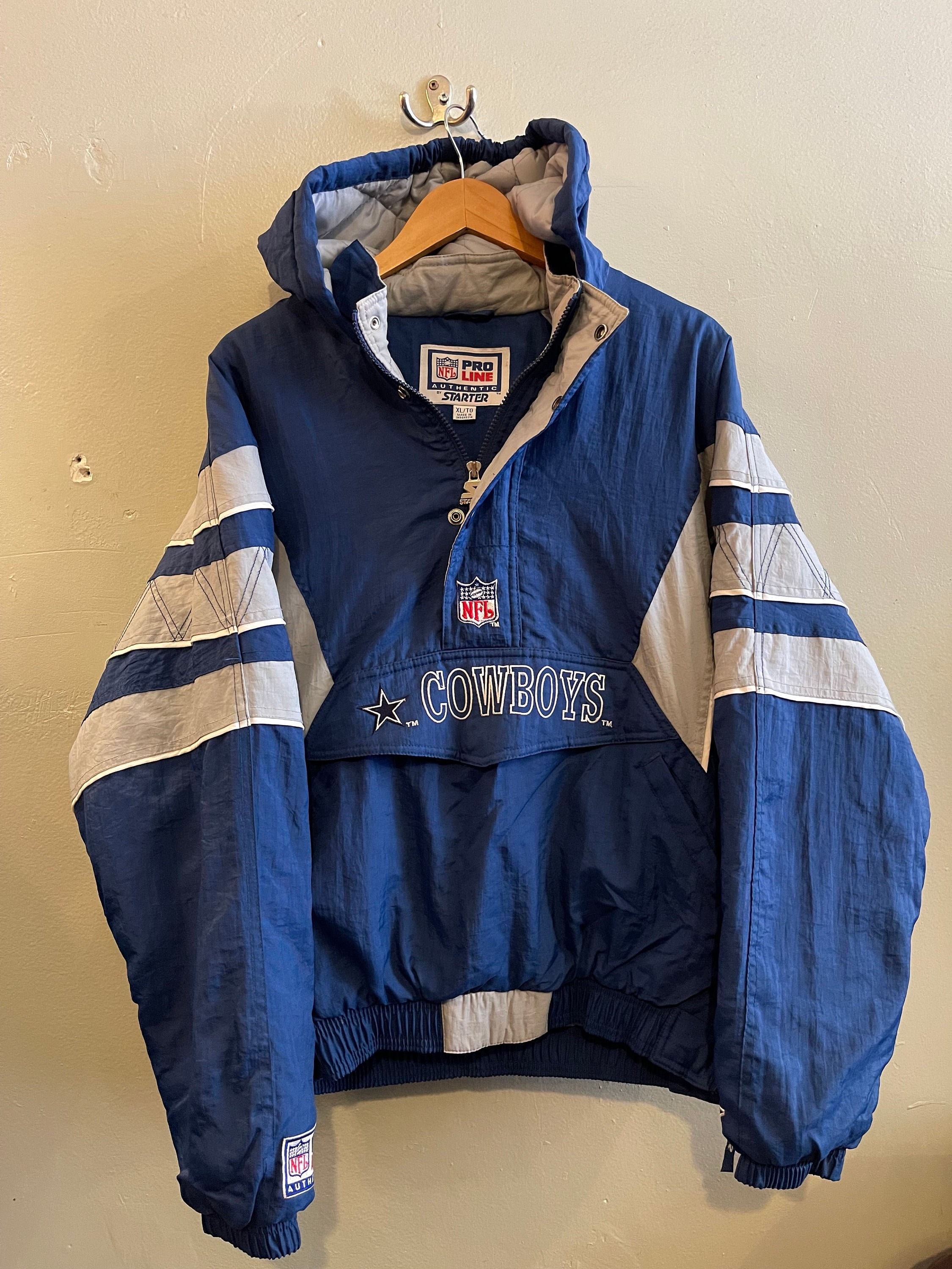 Vintage Dallas Cowboys Hooded Starter Jacket. Large. Button & Zipper.  Authentic 海外 即決 - スキル、知識