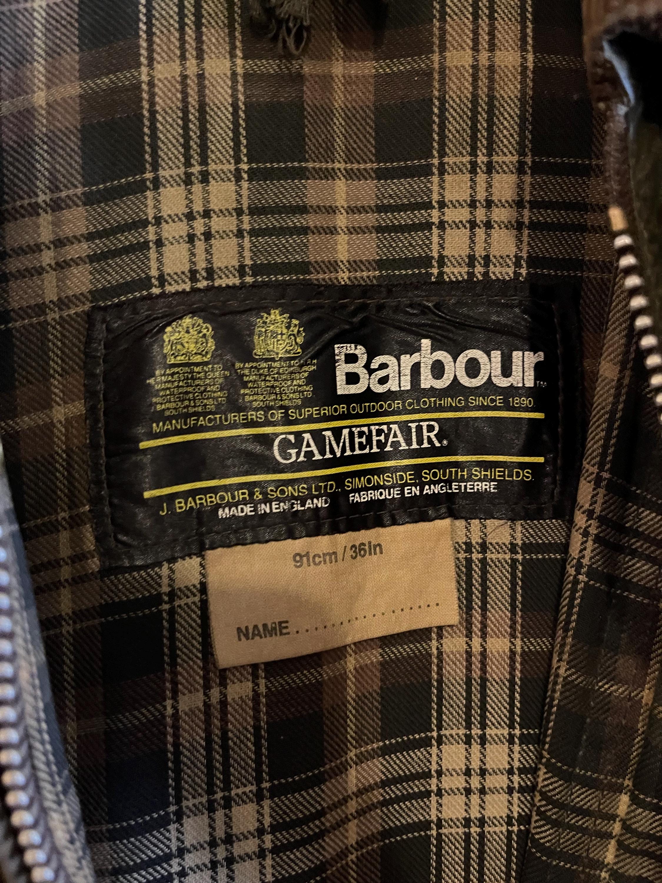80’s babour GAMEFAIR Barbour Gamefair Waxed Jacket Vintage A123 England C42/107cm