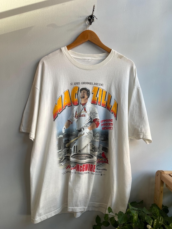 MACZILLA / mark mcgwire cardinals tee / vintage MLB t-shirt / 90s homerun race tee / steroid era baseball / bash bro / dingers / mens L-XL
