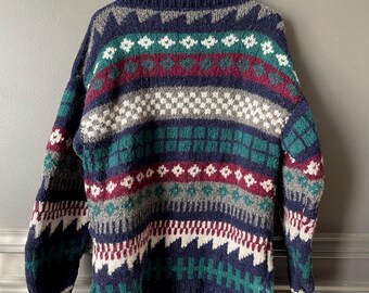 ECUADOR / Vintage Heavy Wool Sweater / Bright Design / Hand Made