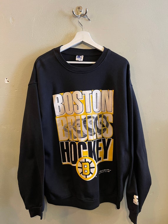 CustomCat Boston Bruins Brown Bear 90's Retro NHL Crewneck Sweatshirt Sweater Dark Chocolate / S