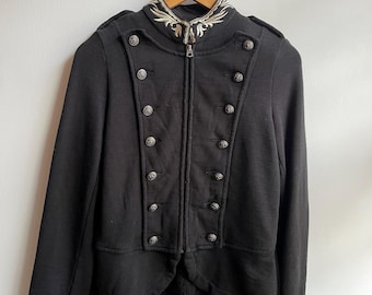 DENIM & SUPPLY / vintage marching band sweater / zip embroider top / admiral style top / black and silver / naval style / womens M