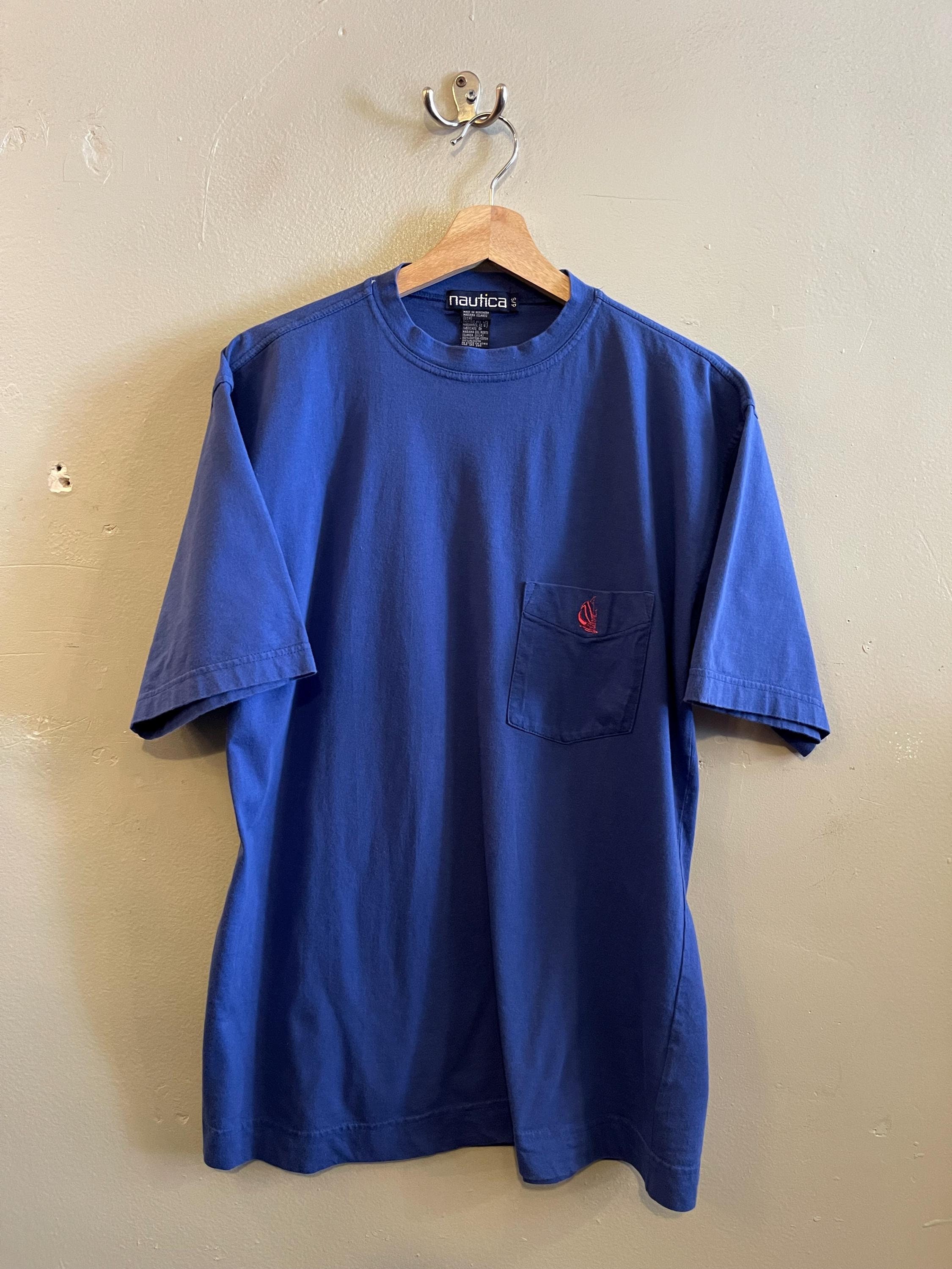 NAUTICA / Vintage Tee / Pocket T-shirt / Big Sail Logo / Pink Logo