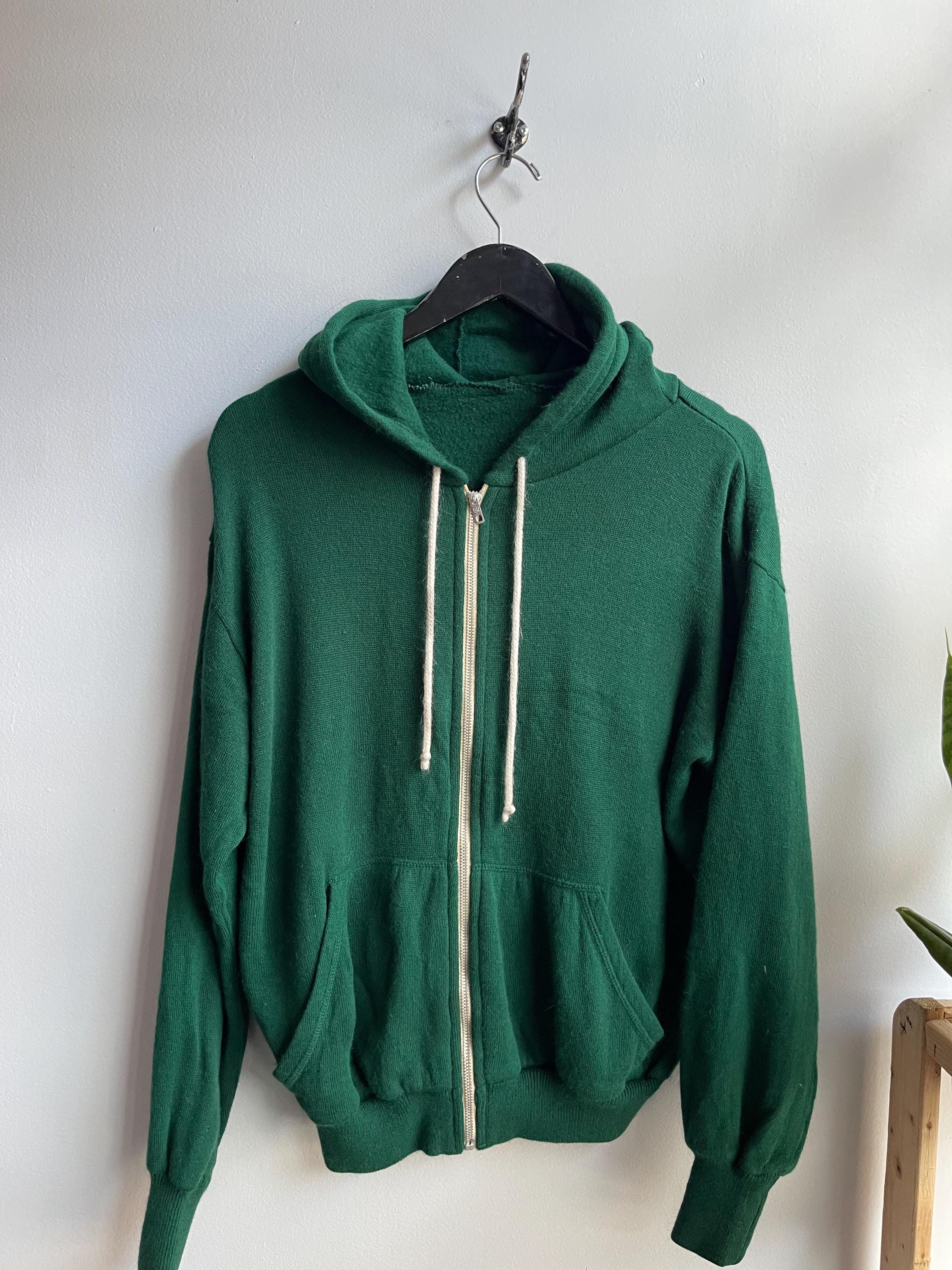 HOODY / Vintage Zip up Hoody / 70s - 80s Green Hoody / Ykk Zipper