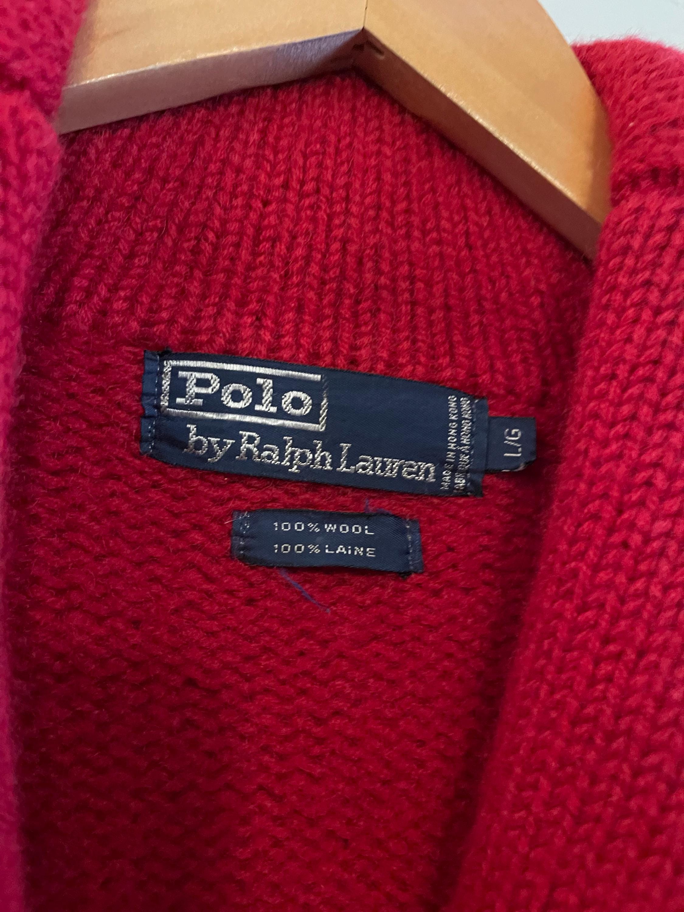 POLO RL / Vintage Cardigan / All Wool / Bright Red Polo / Arm