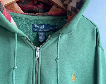 POLO RL / Vintage Cotton Zip Hoody / Aztec Lined / Lime Green