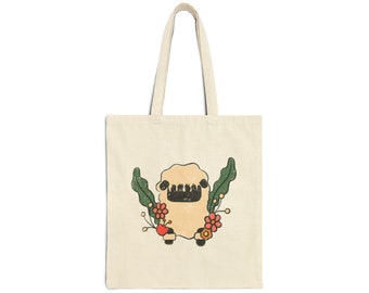 Floral Valais Blacknose Sheep Cotton Canvas Tote Bag