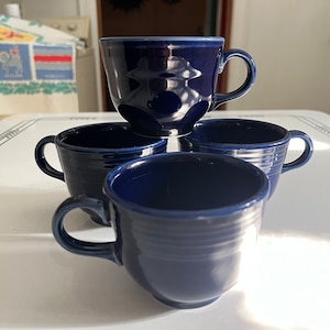 4 Fiestaware Tea Cups by Homer Laughlin in Cobalt Blue, 1940s Style Cups