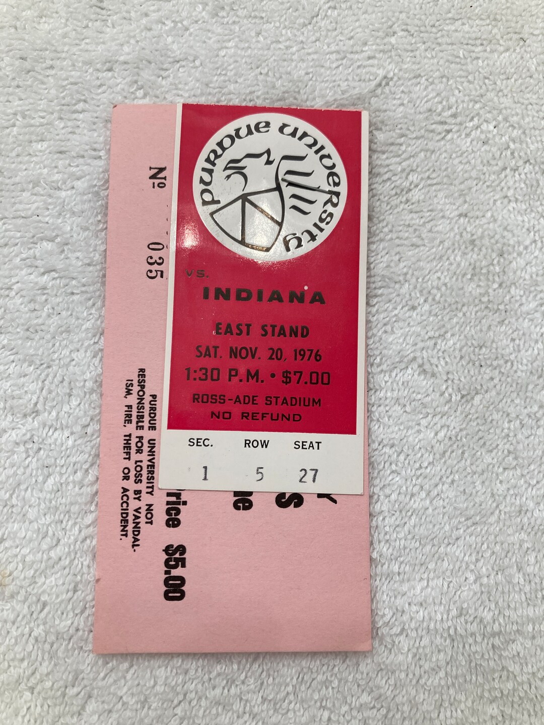 Vintage Purdue Vs IU Football Nov 20, 1976 Ticket Stub and Parking Pass