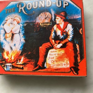 Vintage Dodo Designs tin with 'The Round-Up' cowboy scene, miniature tin, 3 3/4 image 2