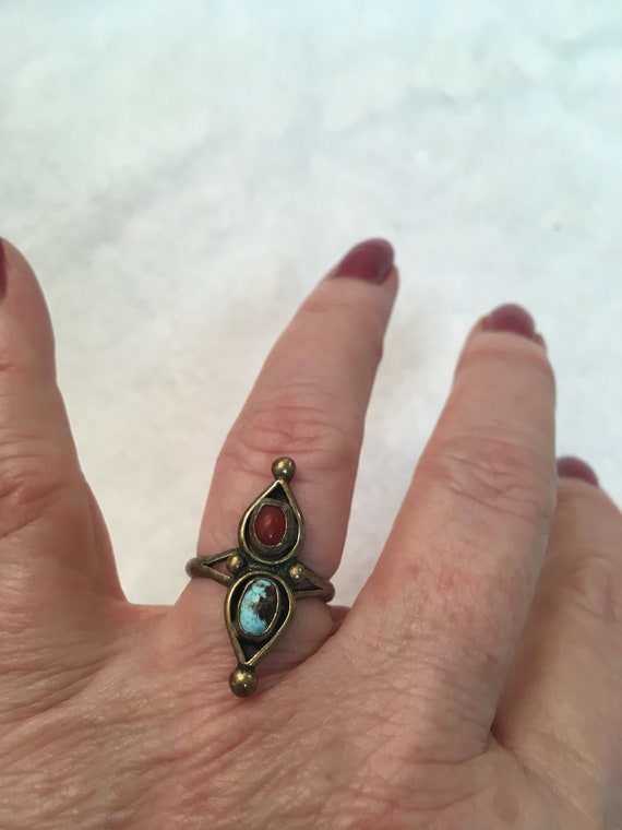 vintage turquoise and coral ring