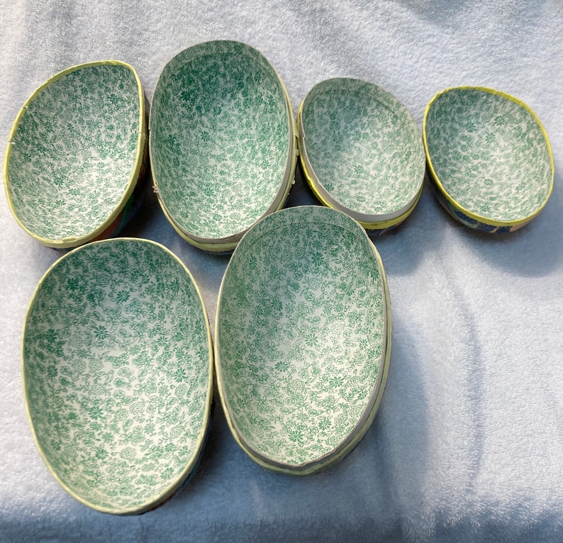 German Paper Mache Fillable Nesting Easter Eggs, Picnic Chicks, Set of