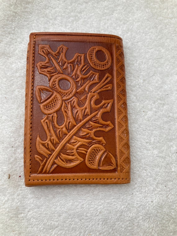 Vintage Hand tooled leather bifold wallet, oak lea