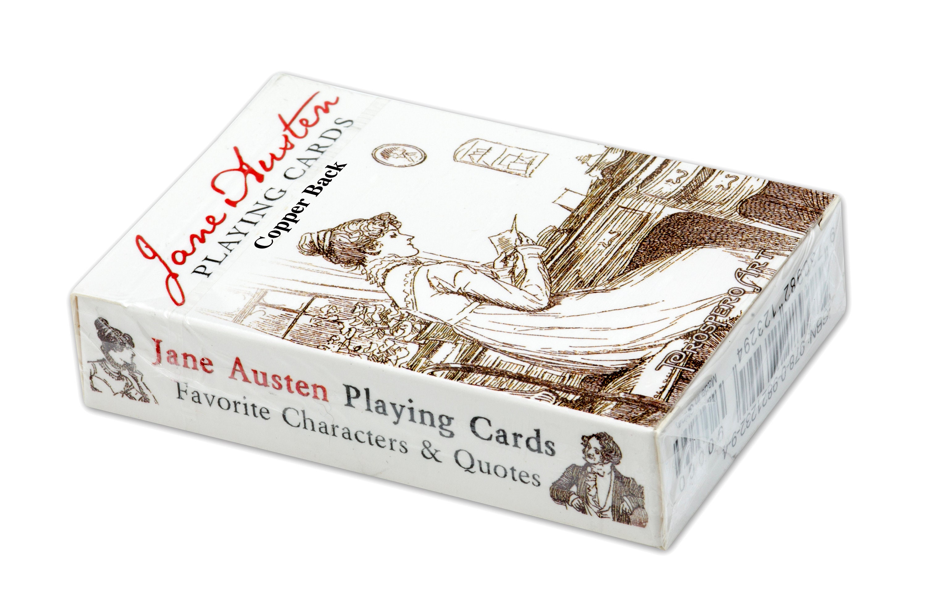 Jane Austen Playing Cards - Gold Back Deck With Character Illustrations & Quotes, Includes 2 Jokers