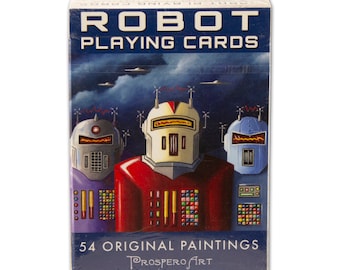 Robot Playing Cards - Robot Poker Deck - Sci-Fi Playing Cards - Retro Playing Cards - Tin Robot, Robot Painting, Robot Art, John Padlo Art