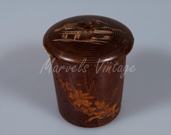 Vintage Carved Wood Cigarette Container - Japanese Artwork (made in Japan?)