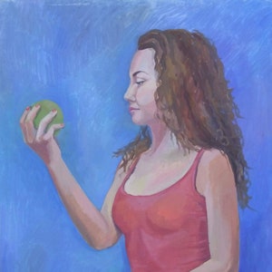 Retrato bela jovem de Antiguidades, pintura a óleo original realismo Socialista Soviético arte ucraniana artista 80-60