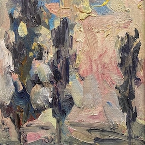 Pintura de paisagem Impressionismo Paisagem de primavera Pintura a óleo antiga Arte soviética original Artista ucraniano Rybchenko O. 20-15