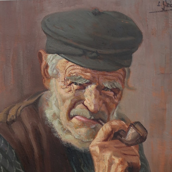 Portrait oil Man male portrait Antique oil painting original Socialist realism Soviet art Ukrainian artist Gleich J. 47-33