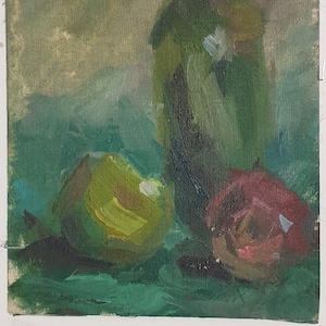 Natura morta con cibo Pittura a olio antica originale Arte sovietica Artista ucraino 21-15 (Igor)