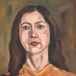 Retrato Mulher soviética Pintura a óleo antiga Realismo socialista original Artemieva A. Artemieva ucraniana soviética.