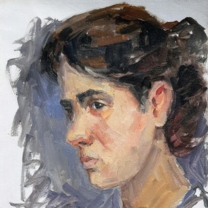 Ritratto di donna sovietica pittura a olio antico originale realismo socialista artista ucraino sovietico Stretsenko A.Yu. 29-21