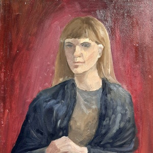 Retrato jovem linda garota Antiga pintura a óleo original Realismo socialista Arte soviética Artista ucraniano Stretsenko A.Yu. 60-40