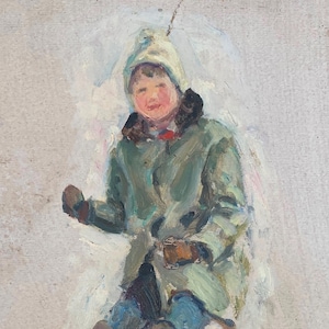 Retratos de crianças soviéticas Pintura  antiga original Realismo socialista Arte soviética Artista ucraniano Sokolovsky G. 43-31 anos 70