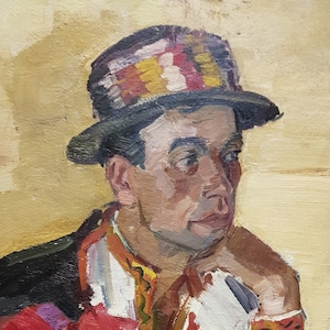 Retrato de homem Soviético Antiga da pintura a óleo original realismo Socialista Soviético arte ucraniana artistv Lavrinenko V. 61-42 de