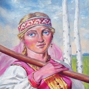 Retrato a óleo menina bonita Grande retrato Antigo de pintura a óleo original realismo Socialista Soviético arte ucraniana artista 69-50