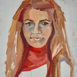 Retrato mulher Antiga pintura a óleo original Realismo socialista Artemieva A. Artemieva.