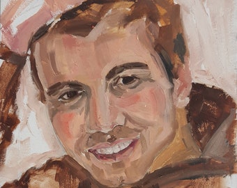 Portrait jeune bel homme Peinture à l'huile antique réalisme socialiste original art soviétique artiste ukrainien Artemieva A. 30-27