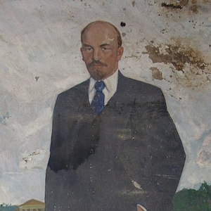 Vladimir Lenin großes männliches Porträt Antik ölgemälde original Sozialistischen Realismus sowjetischer Kunst-Ukrainische Künstler