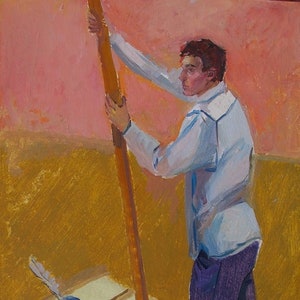 Retrato de jovem macho Grande retrato Antigo de pintura a óleo original realismo Socialista Soviético arte ucraniana artista Gorshkov N.