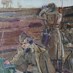 Grande Guerra Patriótica do exército Soviético original da pintura a óleo da arte Soviética ucraniana artista Naumova 41.5-37 anos 1970