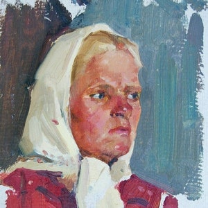 Retrato Soviética mulher Grande retrato Antigo de pintura a óleo original realismo Socialista Soviética ucraniana artista Bondarenko S.